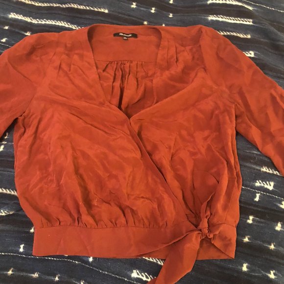 madewell red/rust silk wrap top/blouse - Picture 3 of 3